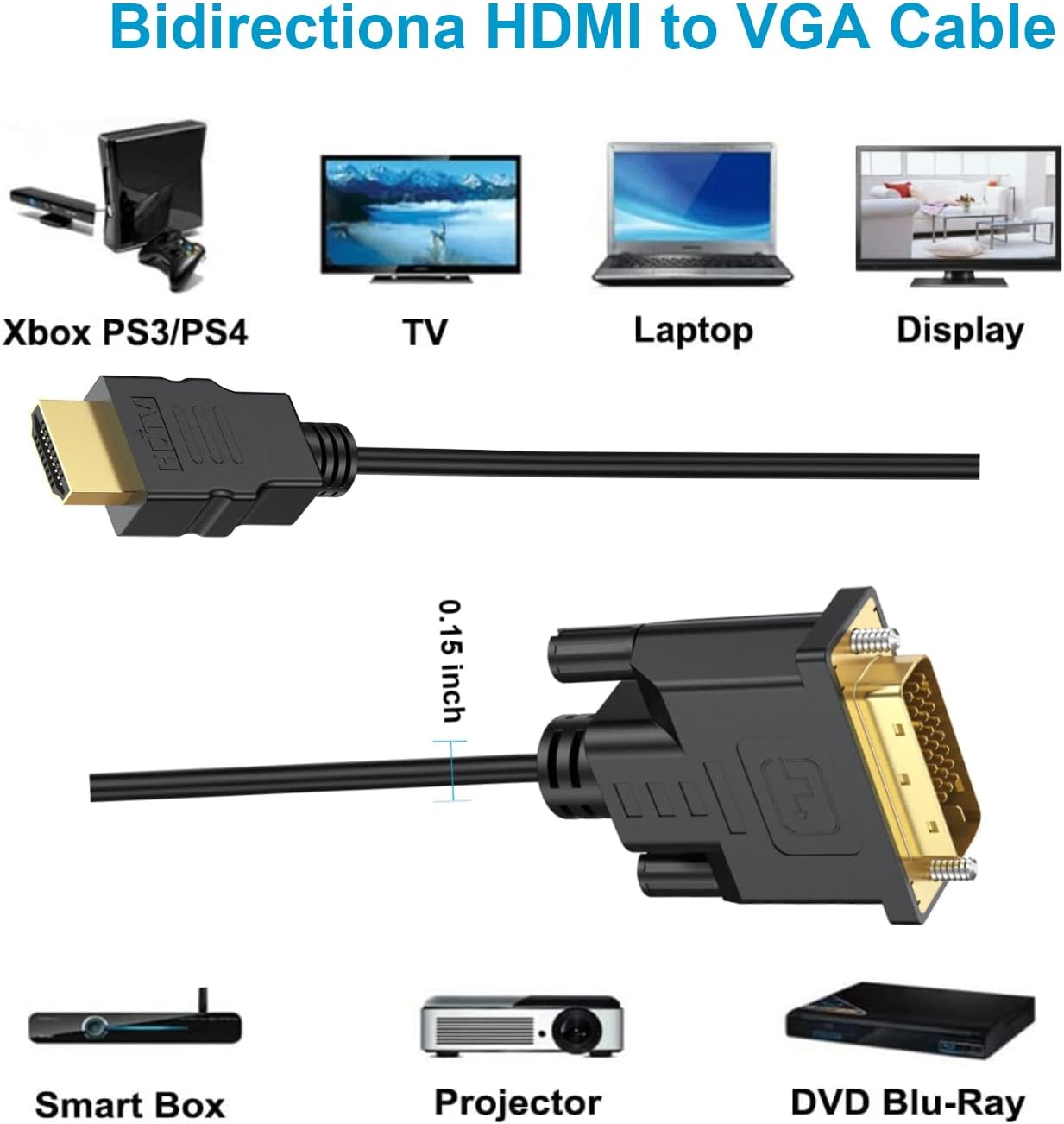 UV-CABLE 5-Pack, 6 1080P (5, HDMI to DVI Cable Ft Bidirectional DVI-D to HDMI Male to Male High Speed Adapter Cable