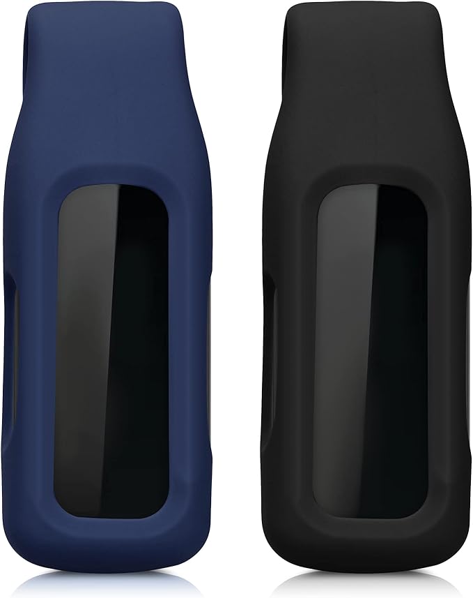 kwmobile 2X Clip Holders Compatible with Fitbit Inspire 3 / Inspire 2 / Ace 3 - Clip-On Holder Replacement Set - Black/Dark Blue