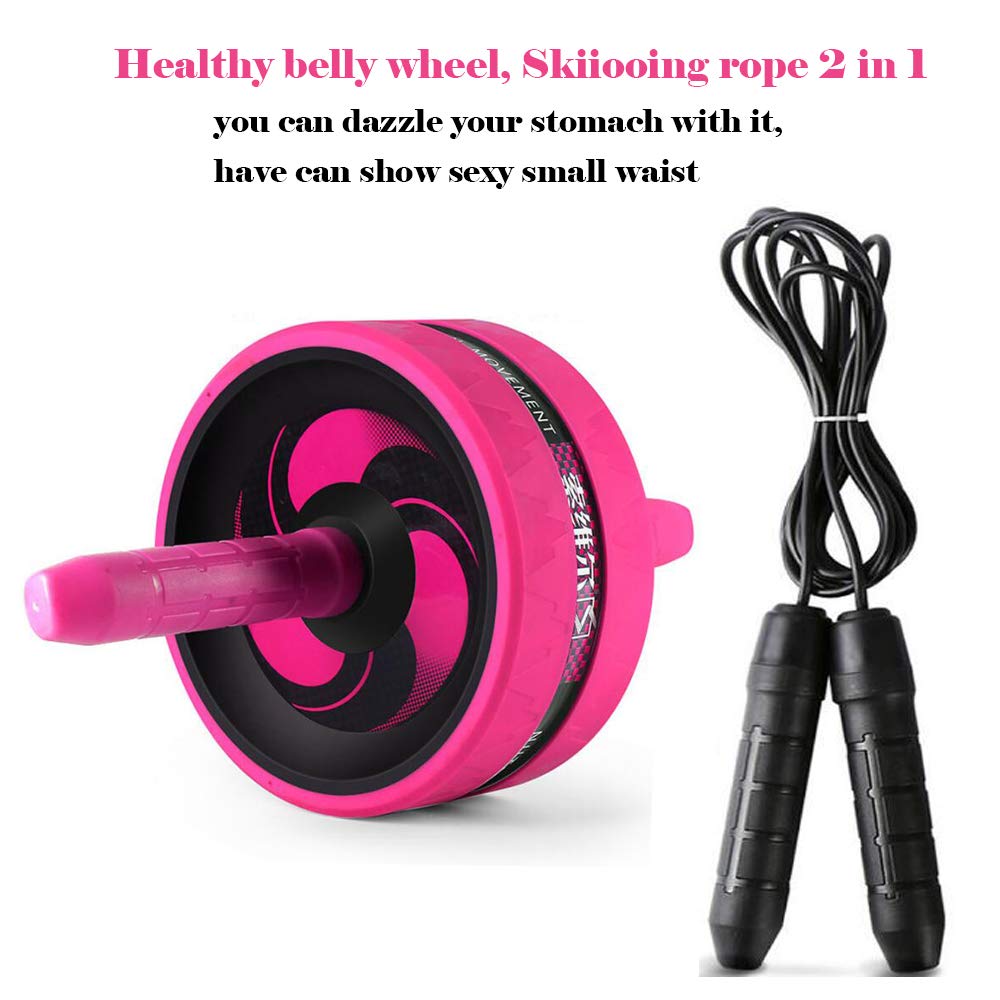 BiJun Ab Roller Wheel for Abs Workout - Complete Home Gym Set with AB Wheel Roller, Knee Mat, and Jump Rope (Pink)