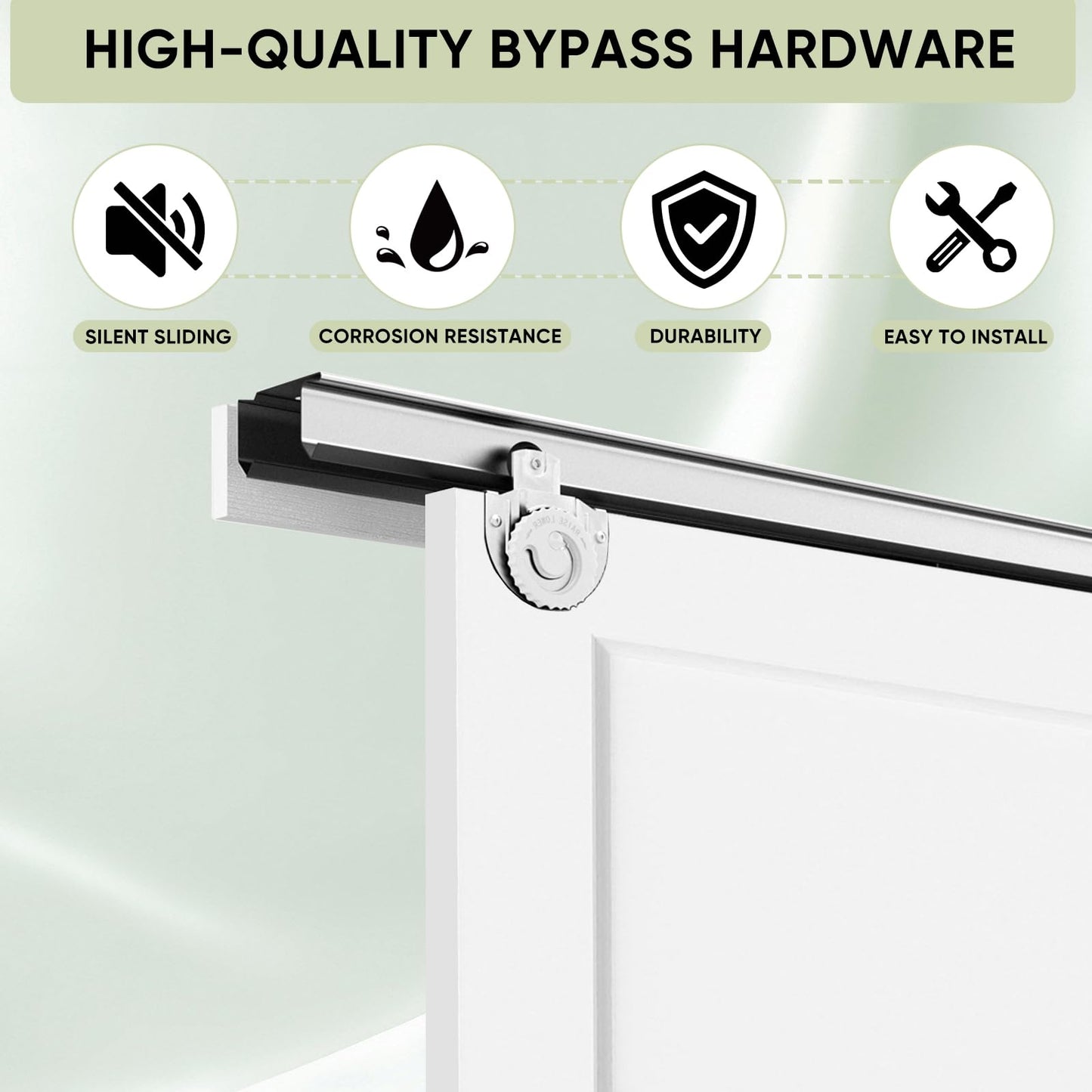 JUBEST 72 in. x 80in. Bypass Closet Door, Flat 2 Panel Shaker Style White Primed Bypass Sliding Closet Door, Interior Doors with Hardware Kits Include, Pre-drilled, Paintable