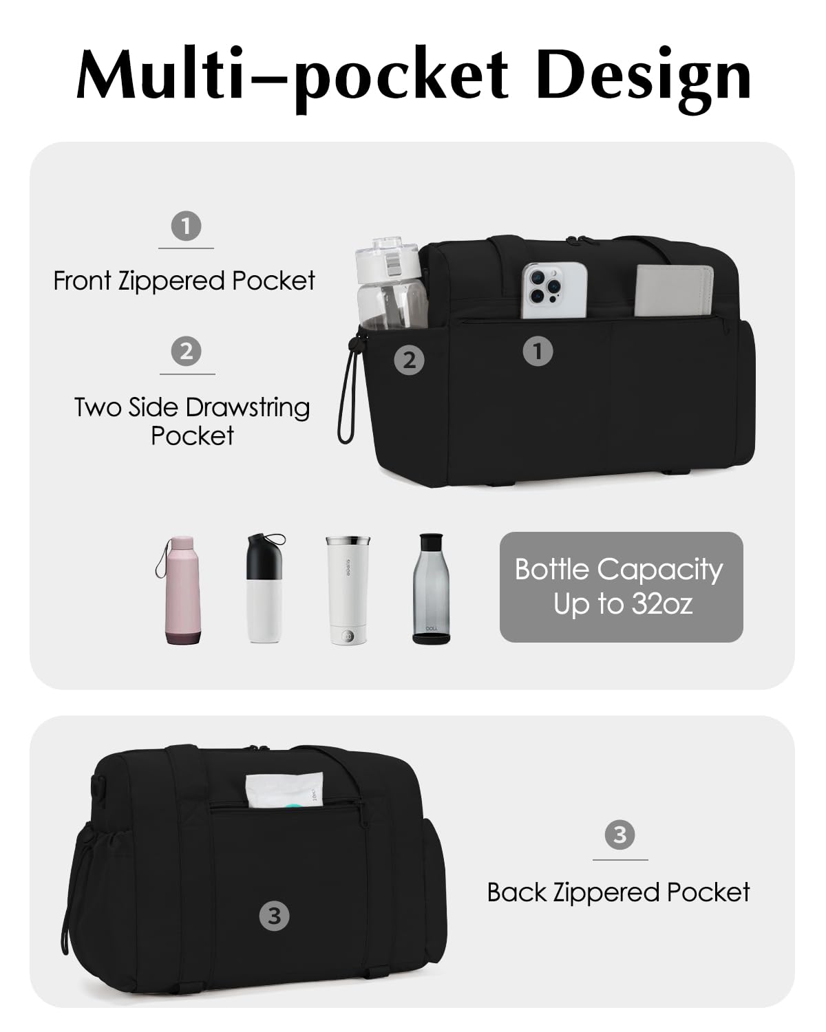 Small Gym Bag, Mini Gym Bag for Women with Yoga Mat Holder and Wet Compartment, Cute Mini Puffer Duffle Bag with Water Bottle Pocket for Workout Yoga Dance, Puffer Black
