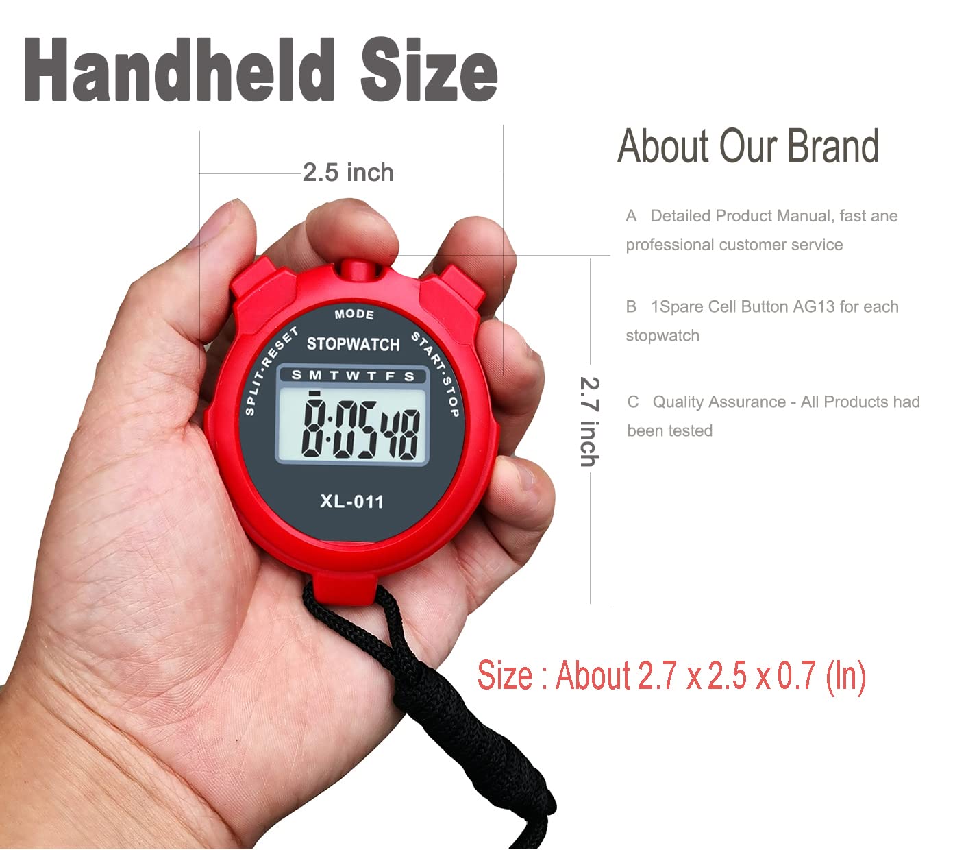 Stop Watch, BESTWYA Large LCD Screen Handheld Count Up Stopwatch with Time Calendar Clock Function for Coaches, Kids' Training, Swimming, Running (Pack of 4,B)