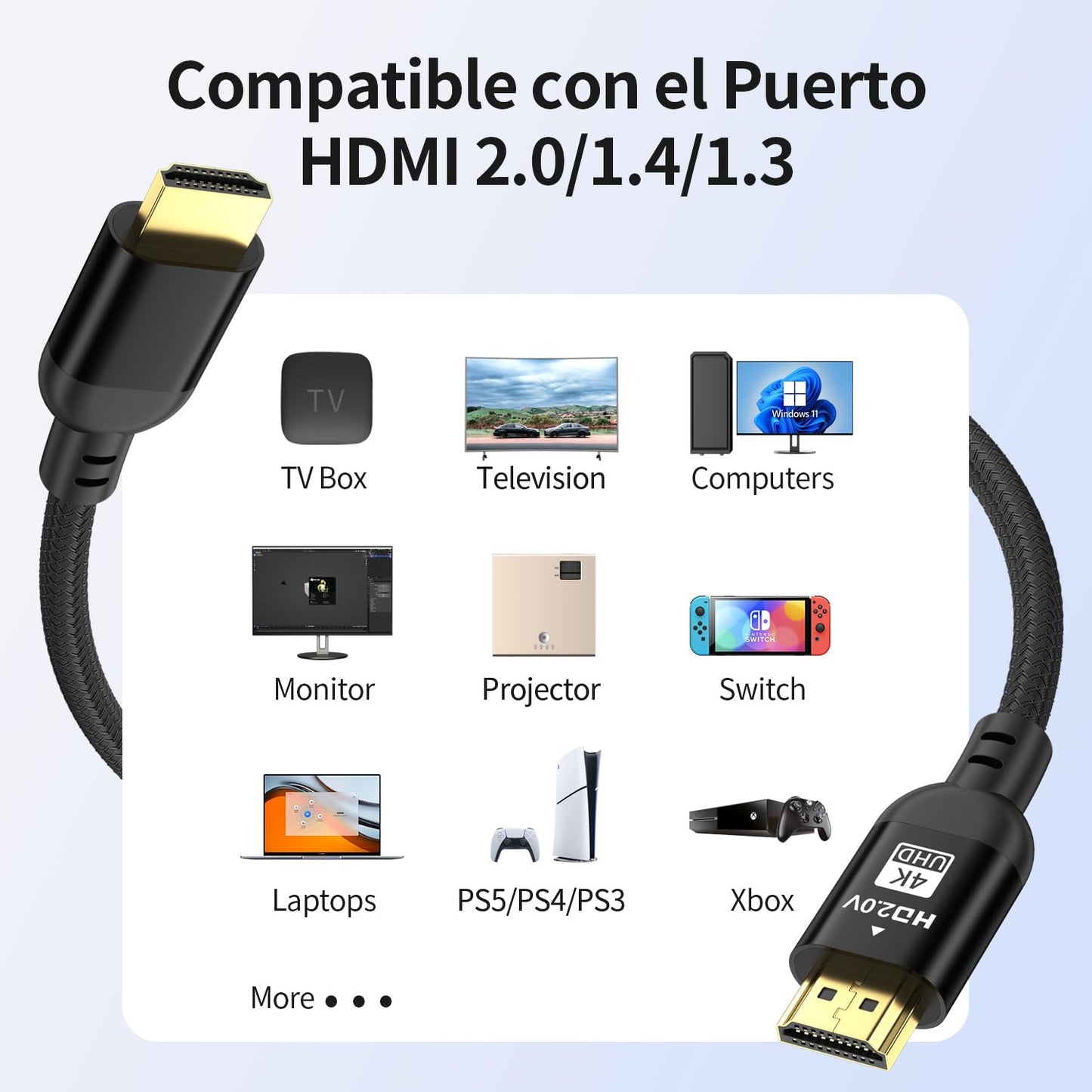 4K 50FT 2.0 4K@60Hz 2K@120Hz, 3D PS4/PS5 Diyanisly Hdmi Cable Ultra, High Speed HDMI Cable, Support ARC, Ethernet Audio