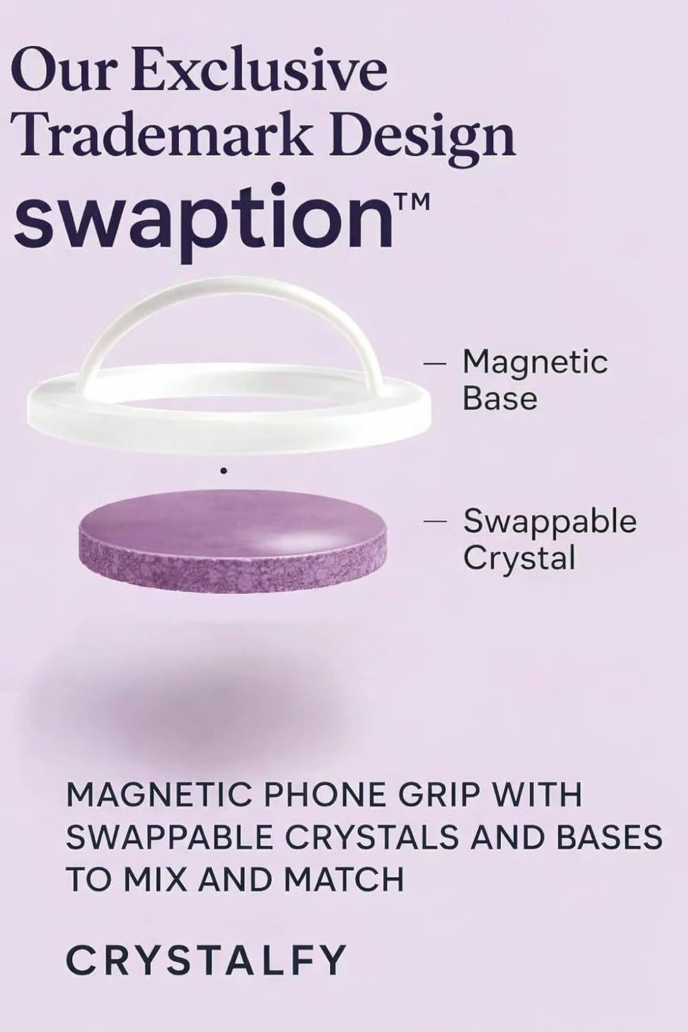 CRYSTALFY Grips by Rose Quartz Crystal Magnetic Phone Ring Grip Silicone Slim Phone Holder with Swappable Natural