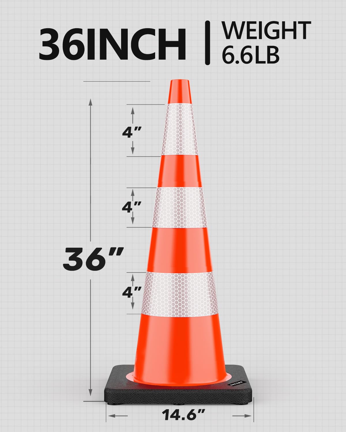 (4 Pack) BATTIFE Traffic Cones 36 Inch with Black Weighted Base, PVC Orange Cone for Traffic Control,Construction Events, Driveway Road Parking Lot
