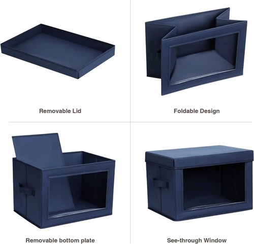 Homsorout Foldable Storage Boxes - Decorative Fabric Baskets with Clear Window, Navy Blue, 4-Pack