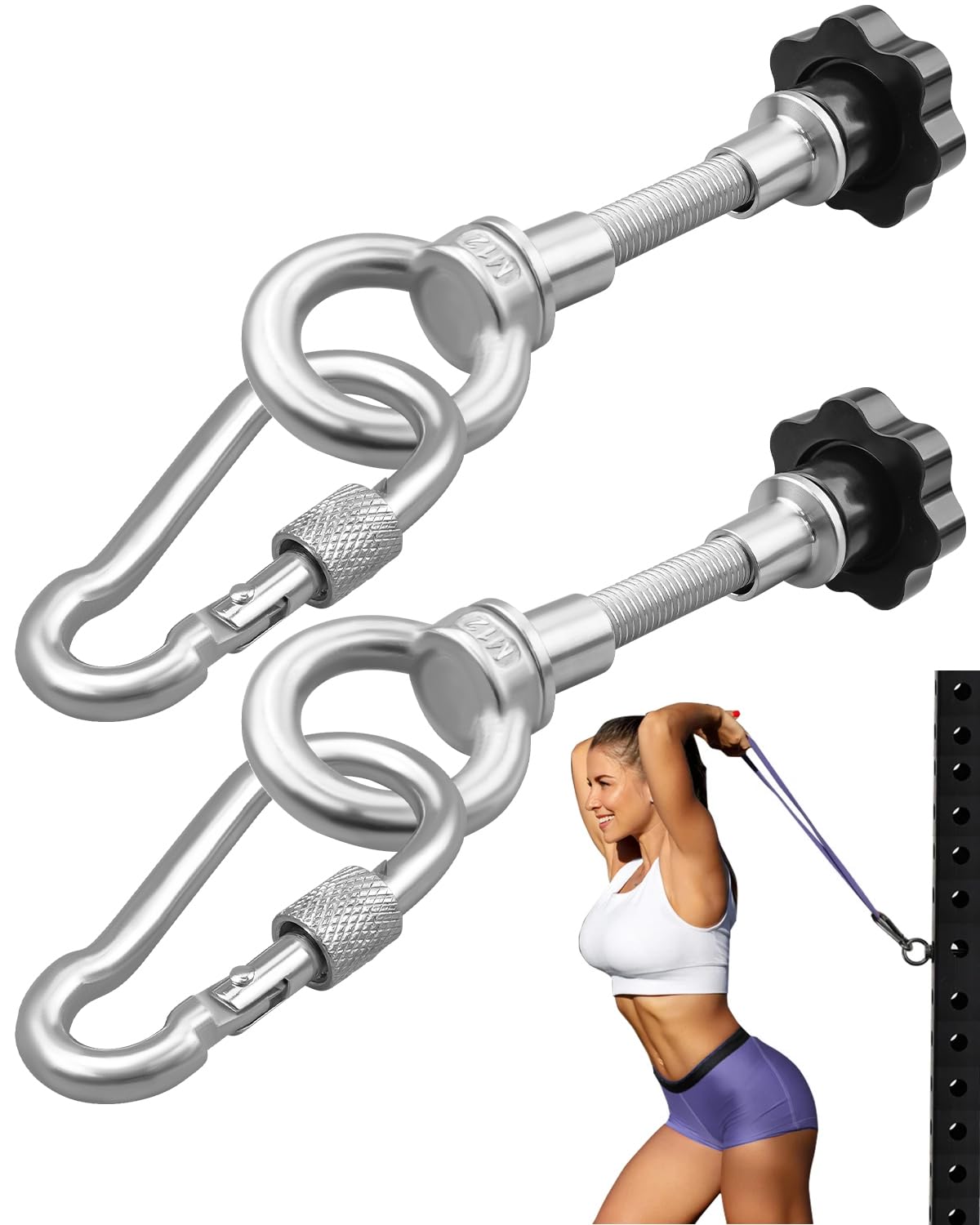 JUFZQO Power Rack Attachments Fit 2" x 2" or 3" x 3" Racks with 1/2" Holes, Heavy-Duty Stainless Steel O-Ring Attachment with Quick-Connect Buckles, Versatile Band Pegs for Strength Training, 2 PCS