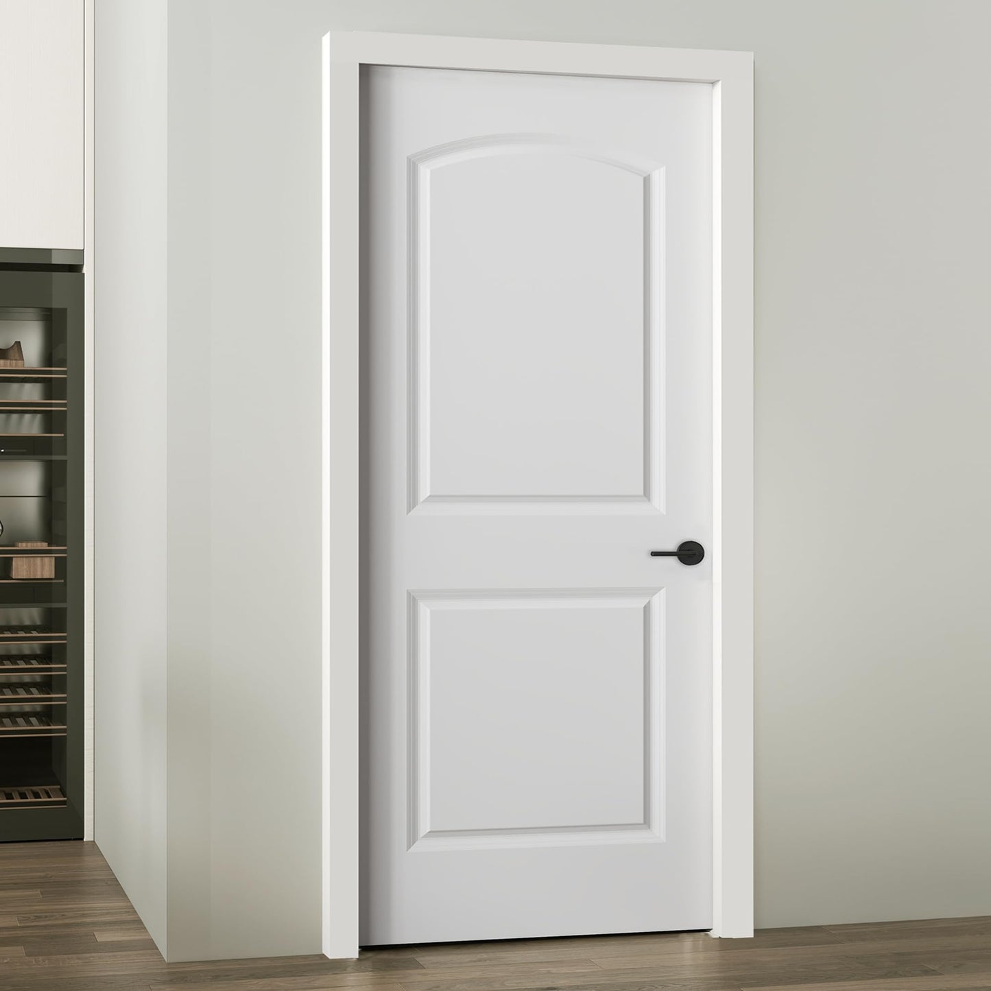 JUBEST 36"x80" Raised 2-Panel White Primed Hollow Core Interior Molded Door Slab with Arch Design, NOT Pre-drilled and NOT Included Hardware, Round Top Smooth Paintable Interior Door