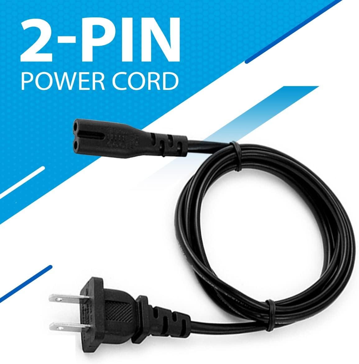 LORDTRONICS 2 C8 5ft 2-Slot PS4 PS5 AC Prong Power Cord Standard for TV Speaker Monitor Xbox Wall Power Cable