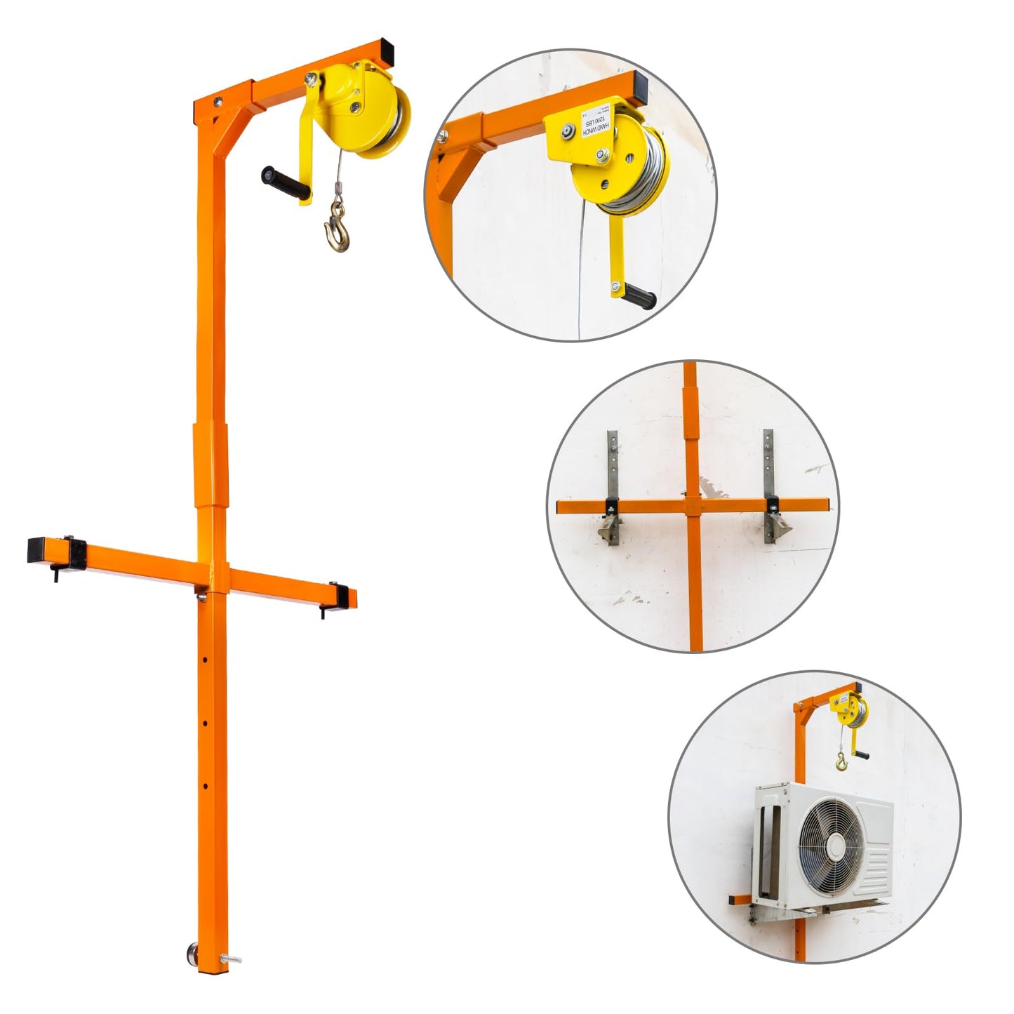 50 FT Air Conditioner Lifting Tool, 400 LBS Load Capacity, Air Conditioner Lifting Cranes with Rope in Hand Winch, Stainless Stee Lifting Crane Tool with Hanger Bracket Pulley, Corrosion Resistant