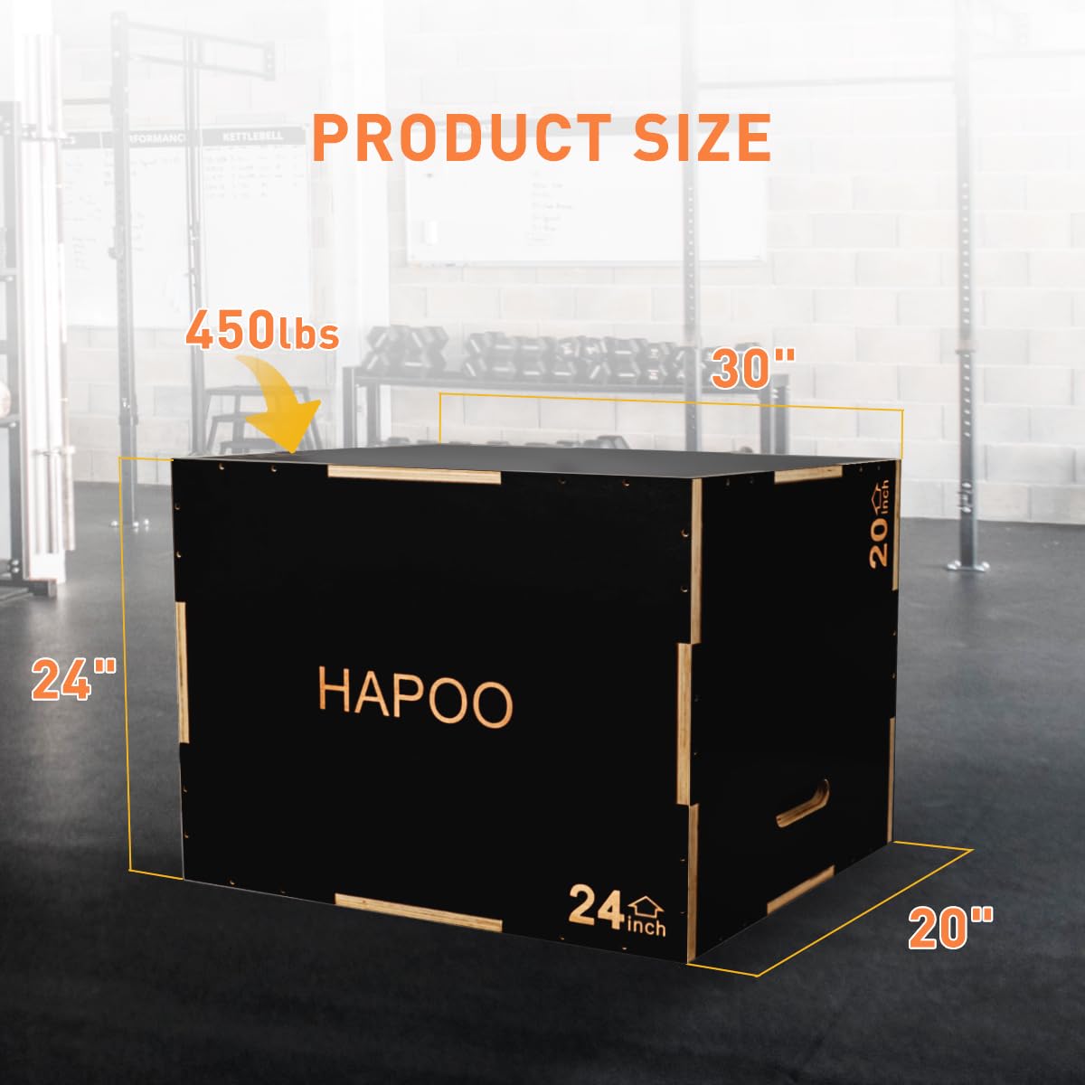 HAPOO 3-in-1 Wooden Box Jumps for Home Gym，30"x24"x20"450 lbs Boxes Step Up with Smooth Edges & Wide Built-in Handles for Jumping, Strength Training, Lunges, Squats,