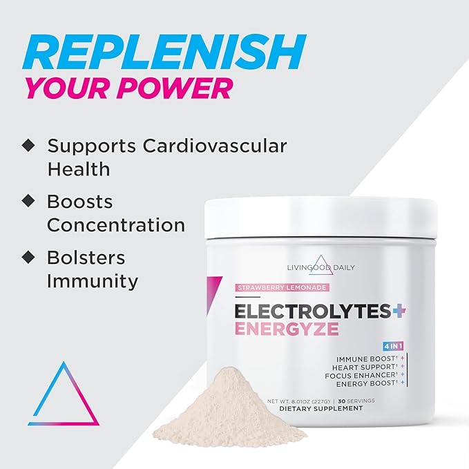 Livingood Daily Electrolytes Powder, Electrolytes Hydration Powder with Vitamin C, Taurine, D Ribose & FOS, Sugar Free Electrolyte Drink Mix, Keto, Gluten Free, Strawberry Lemonade, 30 Servings