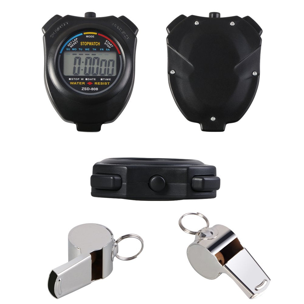 Vicloon Digital Sport Stopwatch Timer with Stainless Steel Whistle,Large LCD Display Suitable for Football,Basketball, Running,Swimming,Fitness and More