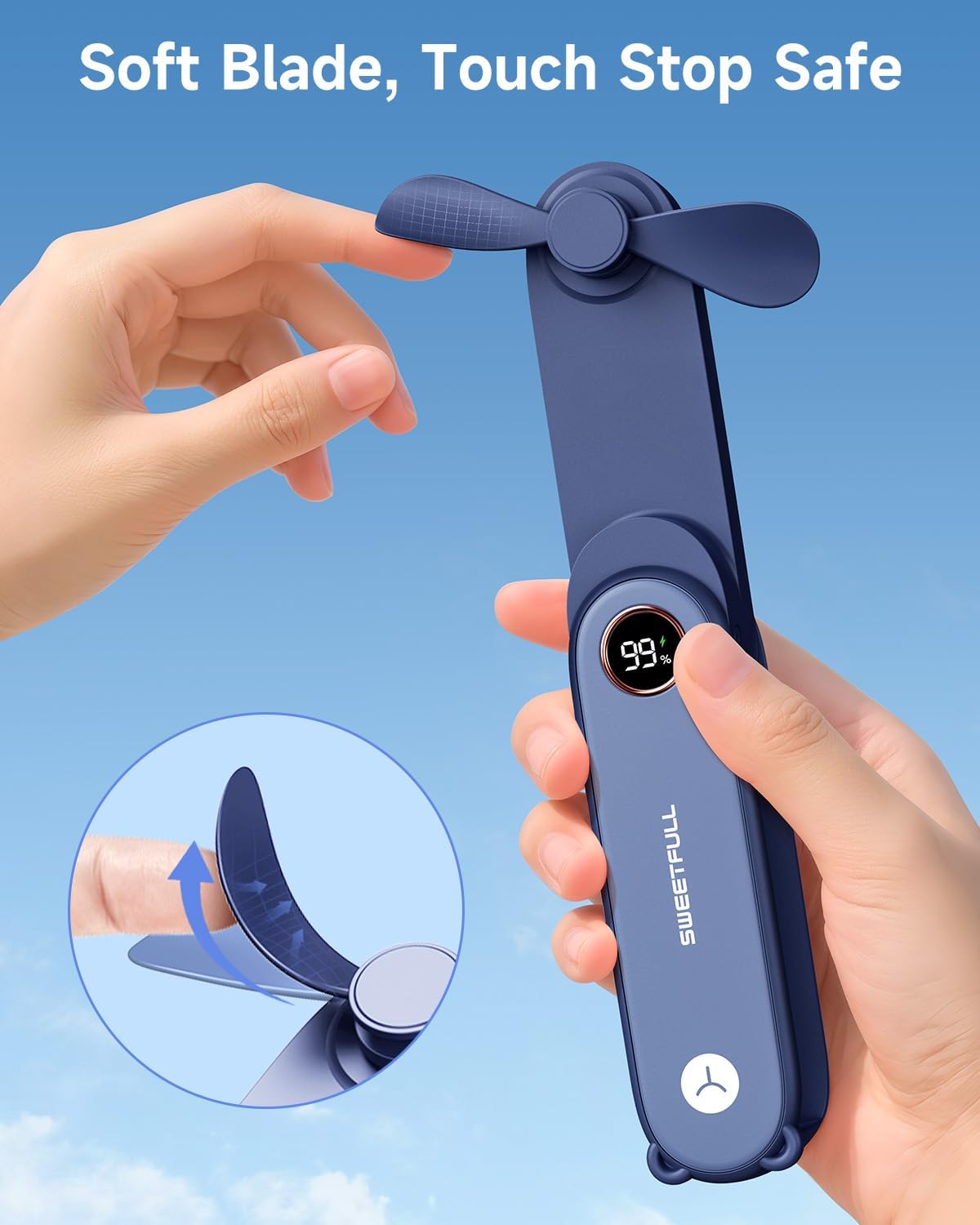 Sweetfull Portable Handheld Mini Fan - 3-in-1 USB Rechargeable Fan & Flashlight for Travel | Compact & Cute Design