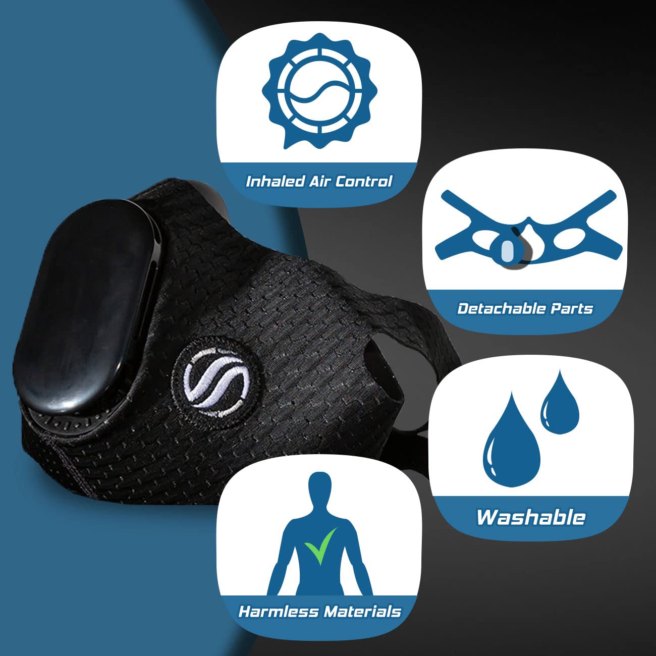 Bigbreathe Brest Mask - Breathing Mask for Exercises, Cardio Workouts, Running, Increase Sports Performance, Workout Tolerance, 9 Resistance Levels, Detachable(S)
