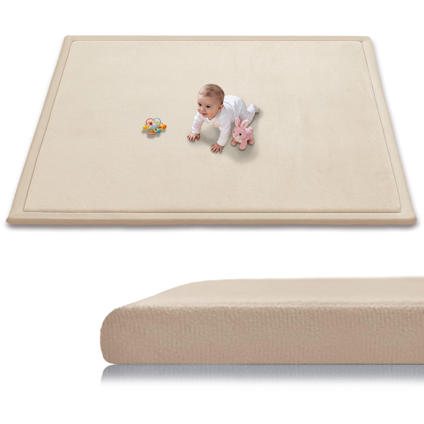 Baby Play Mat for Floor, 71'' x 59'' Thicken Foam Soft Padded Playmat for Tummy Time, Playpen Mat for Toddlers Infant Kids, Water-Repellent Coral Velvet, Non-Slip Bottom Safe for Crawling (Brown)