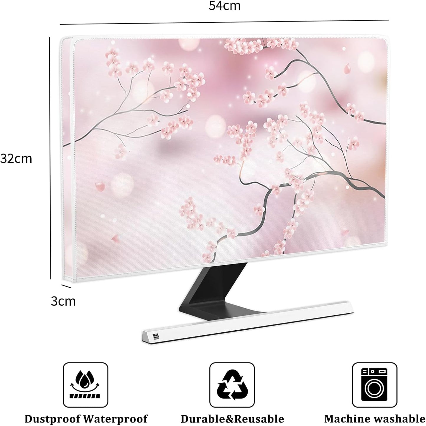 22, 23, 24, 25 Inch Baocicco Cherry Blossom Waterproof Computer Monitor Cover Watercolor Floral Japanese Chinese