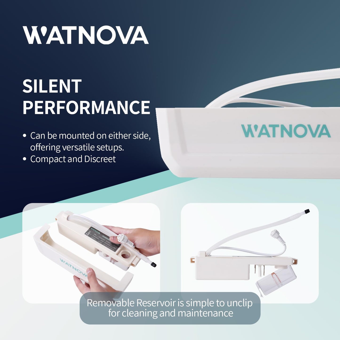 WATNOVA Undermount Mini Split Condensate Pump, Quiet 19 dB HVAC Drain Pump with Probe Sensor, 100-240V, 10 GPH, 37 ft Max Lift, Safety Switch for Wall-Mounted AC, Dehumidifier, Furnace