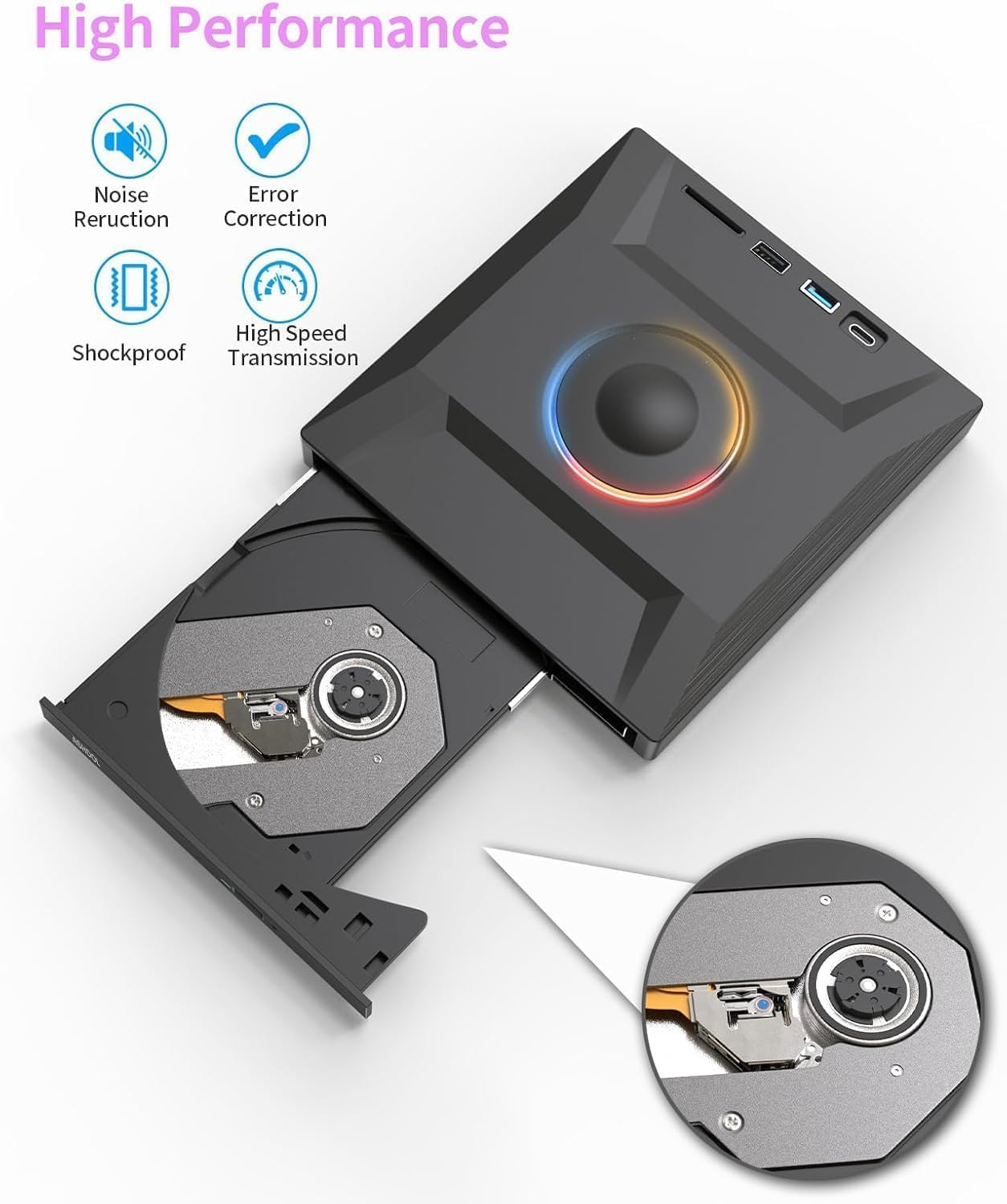 ASHDOL Drive,7 1 3.0 External CD DVD in USB and Type-C Disc Reader Writer Burner Player,Slim and Portable CD DVD +/-RW