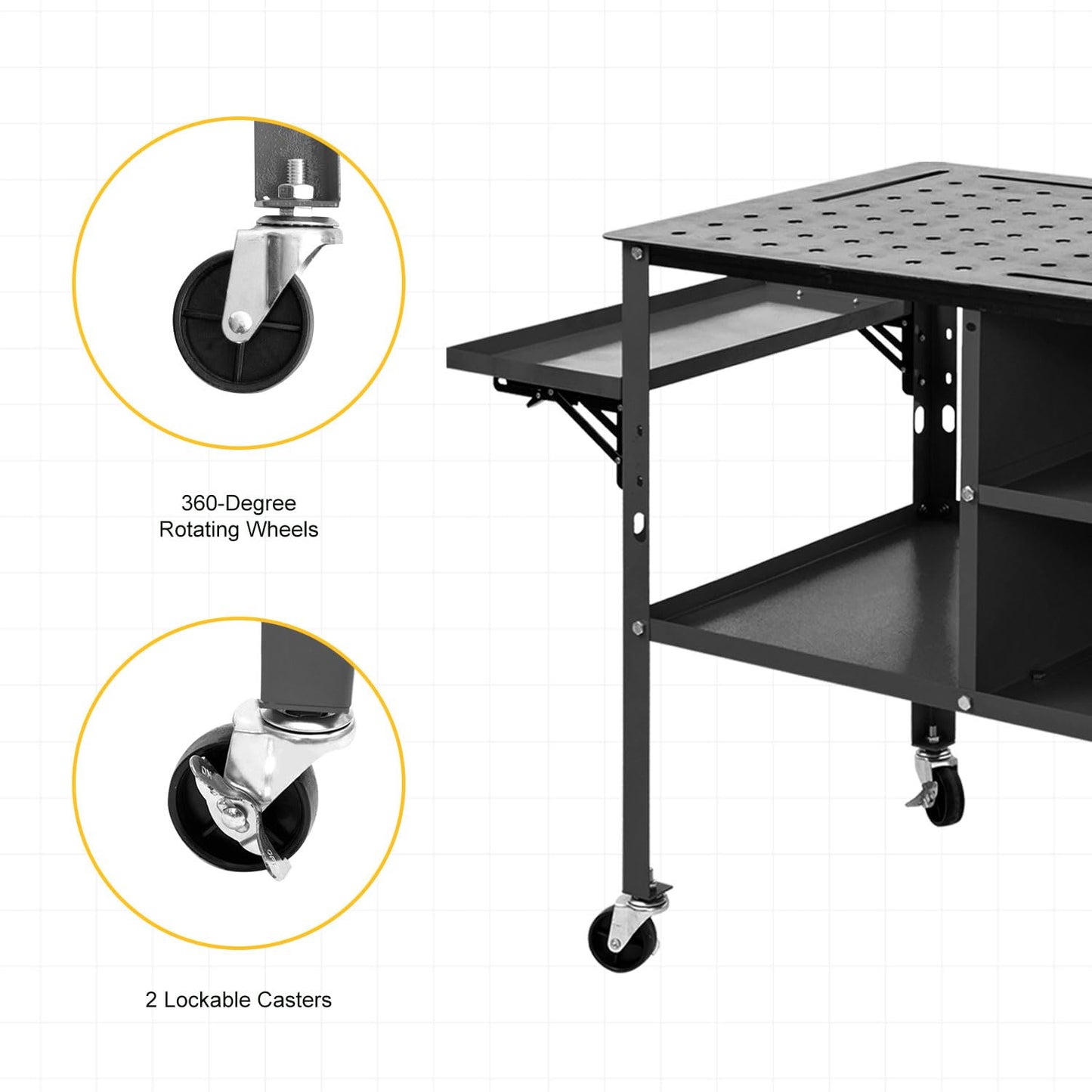 DIYTUNINGS Welding Table 1200 lbs Load Capacity Workbench, Movable Steel Workstation with Foldable Tray, 36" X 24"Universal Work Table for Sawing