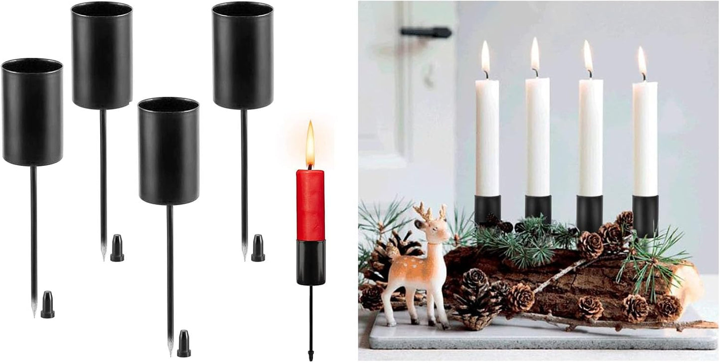 Skiennix Candle Holder Stakes - Heavy Duty Metal Taper Holders for Floral Centerpieces | 4 Pack