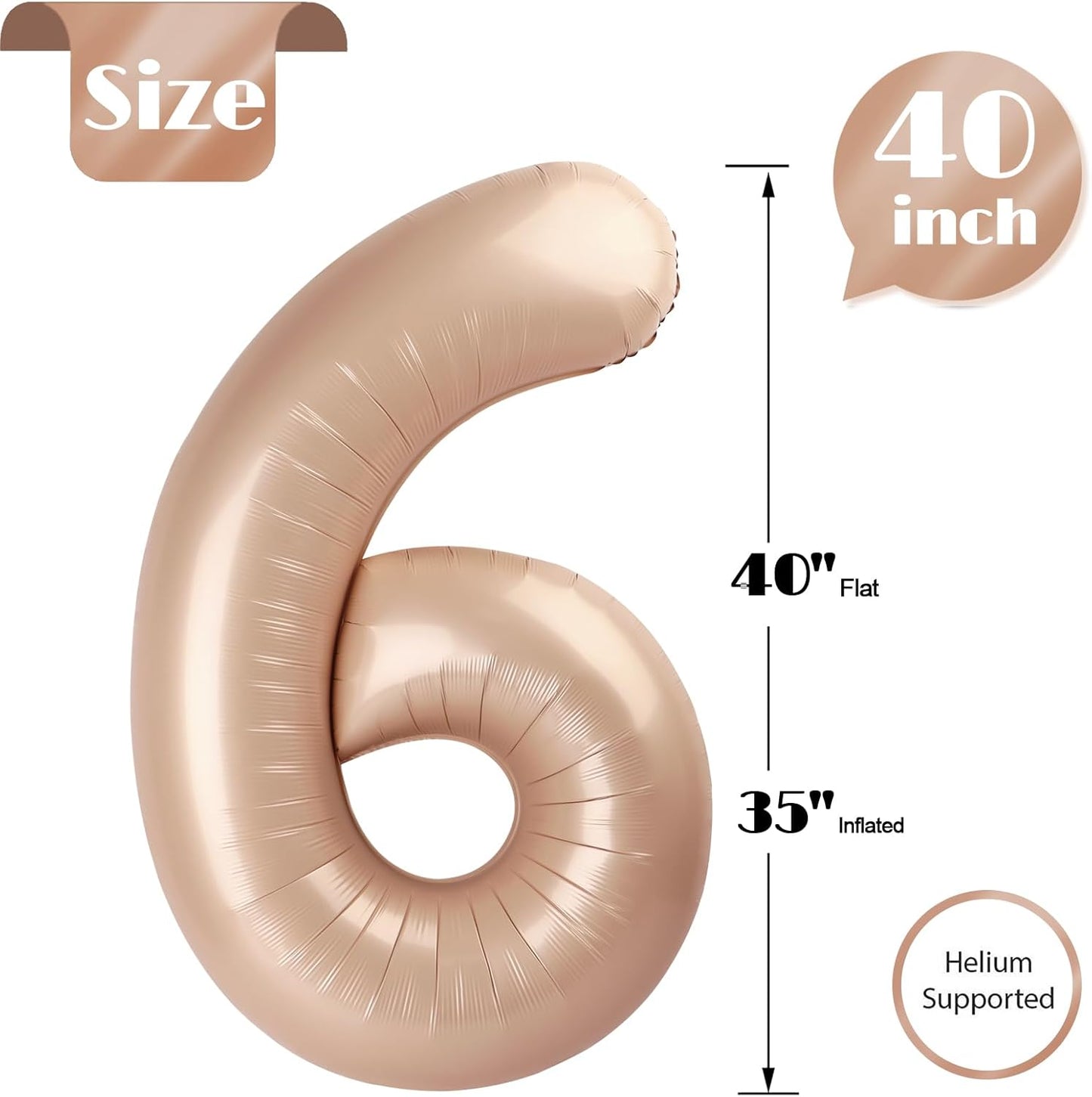 Skiennix 40-Inch Light Brown Number 6 Balloon - Perfect for Beige Birthday Decorations & Parties