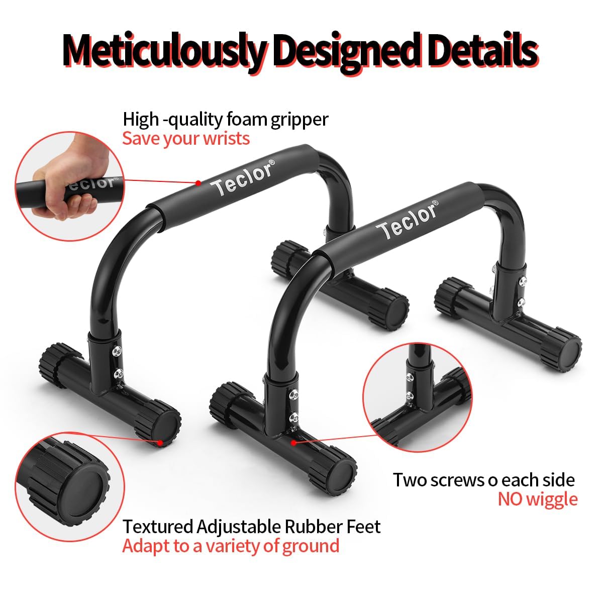 Teclor Push Up Bar,9.5in High Parallettes Bars Great for L-sit, Sturdy Steel Structure Black Push Up Bars for Men & Women, Full Planche & Dips, Heavy-duty No Wobbling Calisthenics Equipment MAX Capacity 660LBS,Floor Workouts Calisthenics Equipment