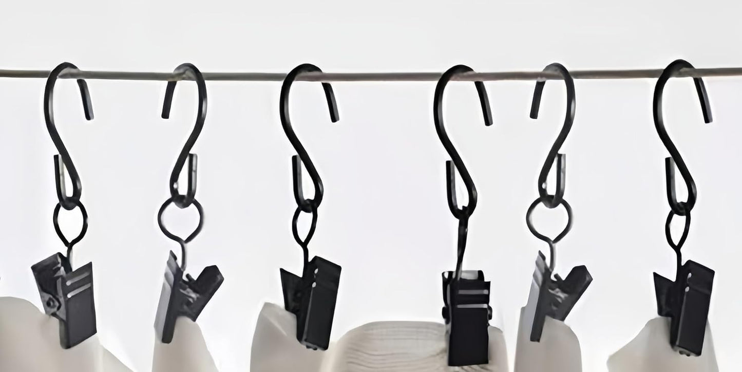 Skiennix Stainless Steel S Hooks | Versatile Curtain Clips for Hanging Lights & Decorations | 2.4 Inch, Black, 40 Pcs