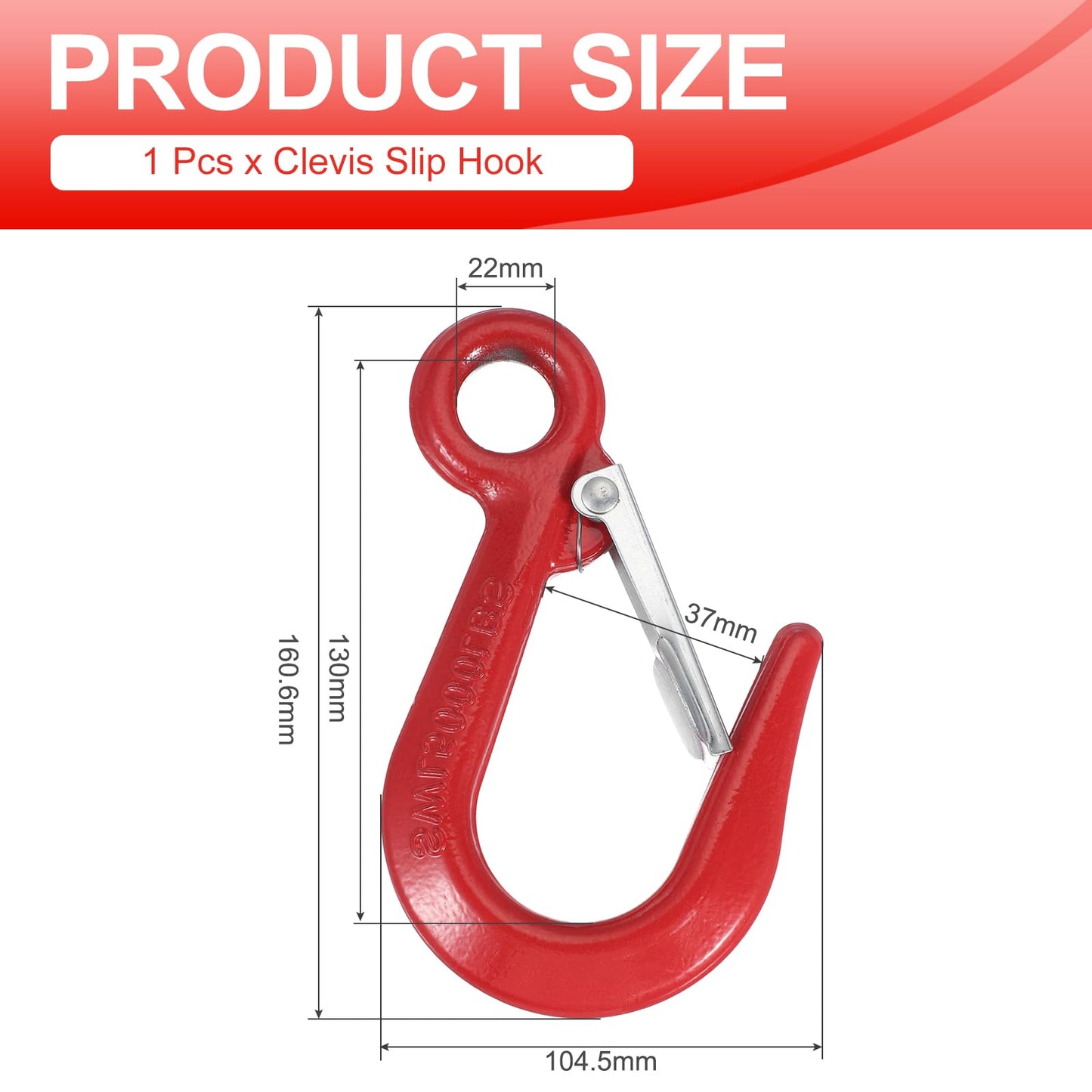 PATIKIL Crane Hook, 2.2T Alloy Steel Grab Safety Hook Eye Lifting Hook for Factory Lifting Construction Engineering Port Transportation, 4850 lbs Load, Red