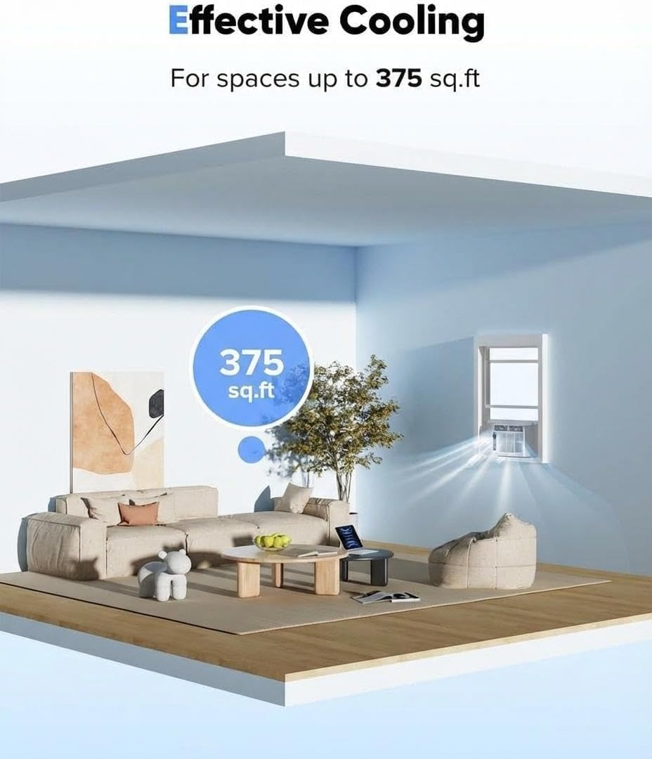 Garvee 8,000 Btu U-Shaped Window Air Conditioner, WiFi & App Control, Ultra Quiet, Enabled Saddle Window AC Unit Cools Up to 350 Sq. ft, Cooling, Dehumidifier, Flexible for Home/Office