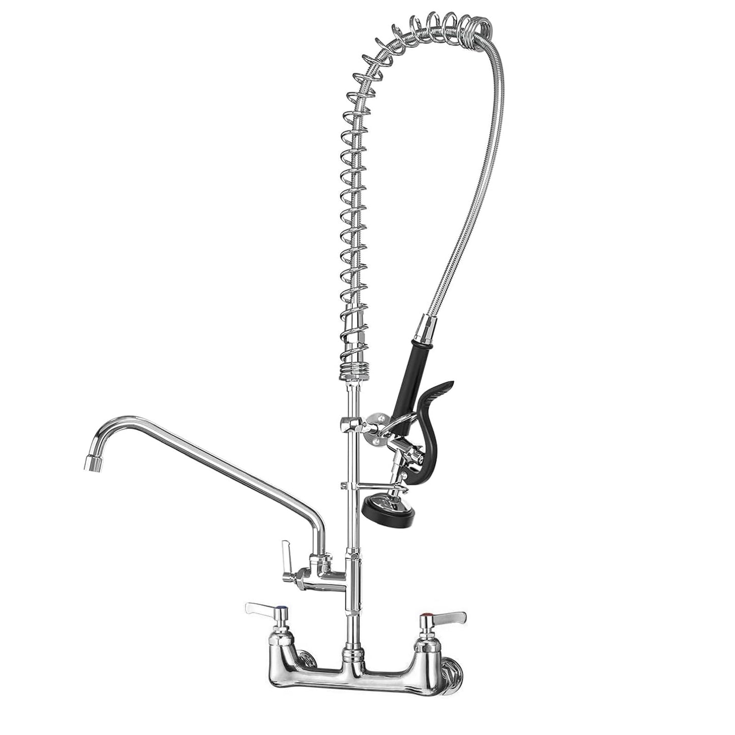 Commercial Sink Faucet with Sprayer for Kitchen: MSTJRY 42" Height 8" Center 14" Swing Spout Pre Rinse Assembly Wall Mount Commercial Faucet with Sprayer Fit for 3 Compartment Sink - Polished Chrome