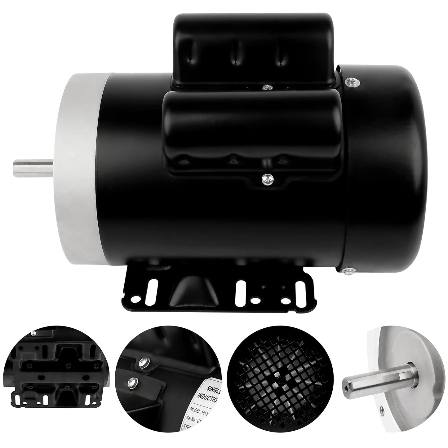 1.5HP Electric Motor 3450RPM Reversible Single Phase 56C Frame General Purpose Motor for Agricultural Machinery General Equipment 5/8" Shaft Diameter TEFC 115/230V