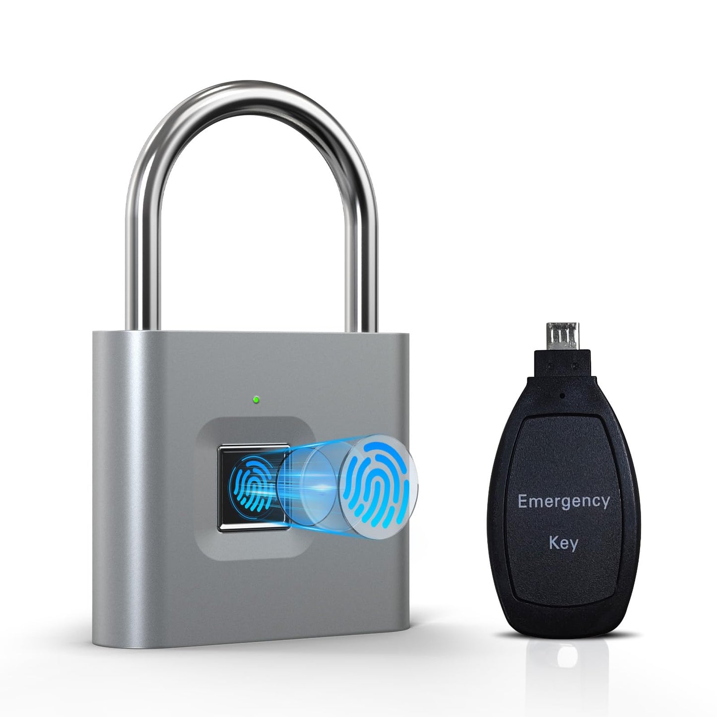 KENRONE Fingerprint Padlock with Emergency Key, IP66 Waterproof and Rustproof, Outdoor Indoor Universal Smart Lock for Warehouses, Gym, Schools, Homes, Office Cabinets(Sliver-Plus)