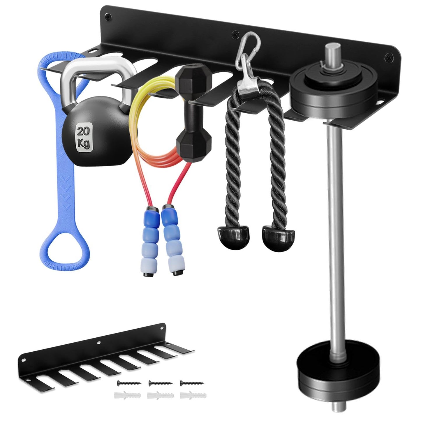 Gym Equipment Storage Rack, Resistance Bands Storage Hanger, Multi-Purpose Home Gym Rack Organizer Wall Mount for Barbells Jump Ropes Lifting Belt Gym Accessories