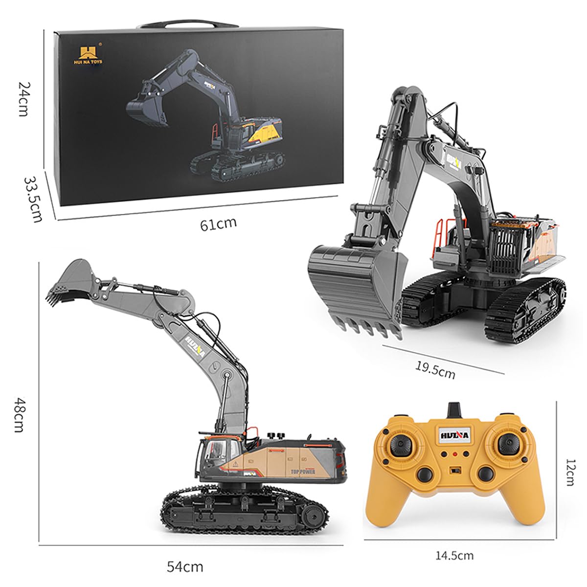CUTEROOM 1/14 Scale RC Excavator, 22 Channel Remote Control Construction Vehicle with Metal Shovel, 2.4Ghz Excavator with Realistic Lights & Sounds, Rechargeable Battery, Gift for Birthday Christmas