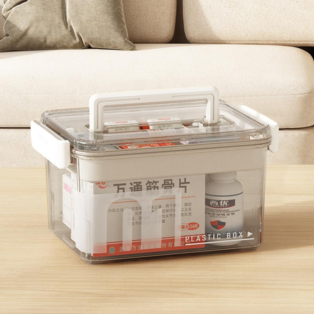 Skiennix Medicine Storage Box - Clear Plastic Organizer with Removable Tray for Home & Travel
