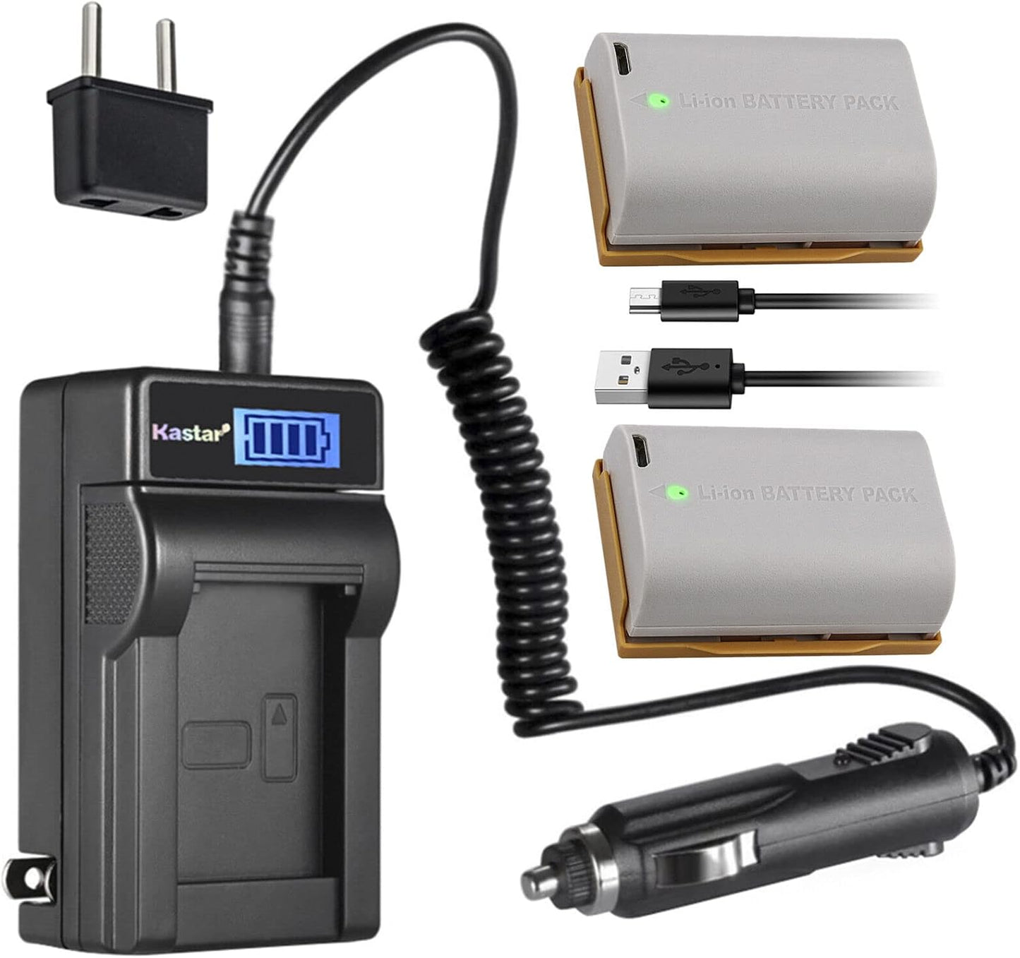 Kastar 2-Pack LP-E6N 7D, 7D 7D 60D, 60Da, 70D, 80D, 90D, XC10, XC15, Pro Battery and LCD AC Charger Compatible