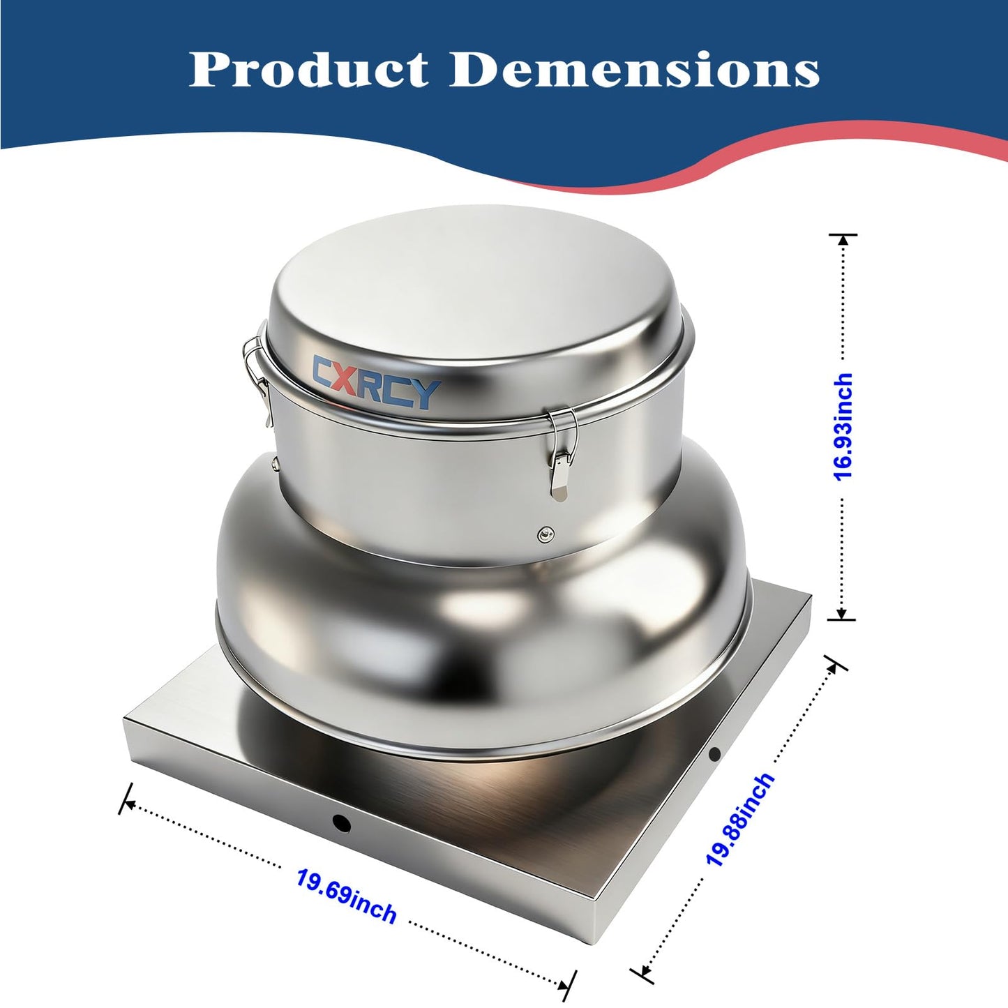 CXRCY 1400 CFM Upblast Roof Exhaust Fan, Direct Drive High-Speed, 19.69 * 19.88 Inch Roof Fan, All-Copper Motor & Aluminum Alloy, for Warehouse, Factory, Restaurant Kitchen
