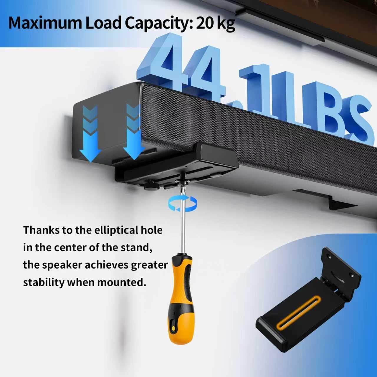 ETHU 44 LBS 4"-7" Universal Sound Bar Mounts Under TV, Heavy-Duty Soundbar Wall Mount with Capacity, Under TV Sound Bar