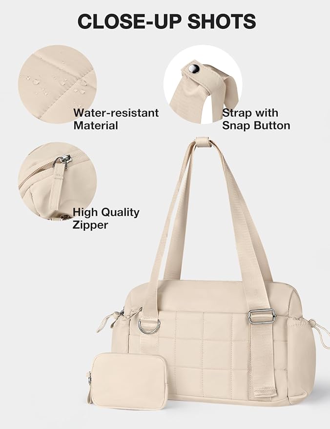 VUUDH Puffy Mini Gym Bag for Women, Carry On Multi-Pocket Water-Resistant Duffel, Lightweight Sports Bag for Fitness, Work, Travel, Daily Commute,Camel