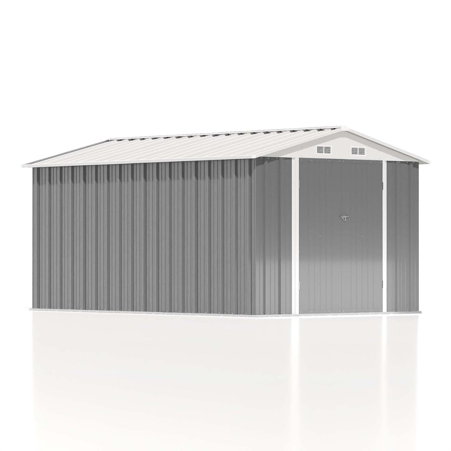 Patiowell 12 x 8 FT Outdoor Storage Shed, Steel Shed Storage House with Design of Lockable Doors, Utility and Tool Storage for Garden, Patio, Backyard, Outside use, Gray