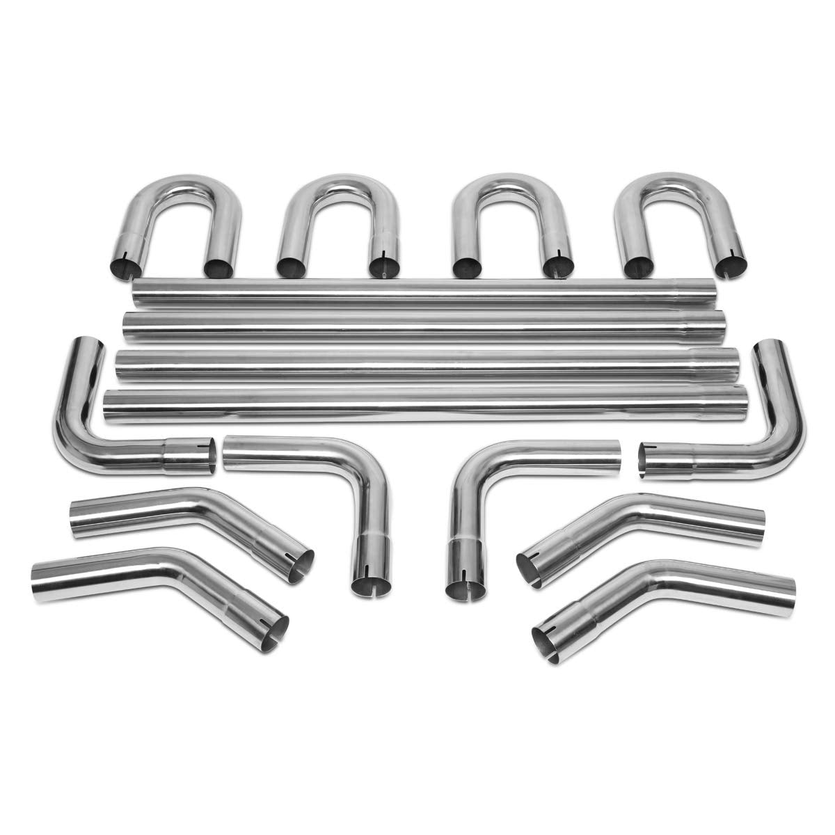 DNA Motoring ZTL-25SS 16 Pcs 2.5 Inches Stainless Steel DIY Custom Exhaust Tubing Mandrel Bend Pipe Straight & U-Bend Kit, Universal Fit