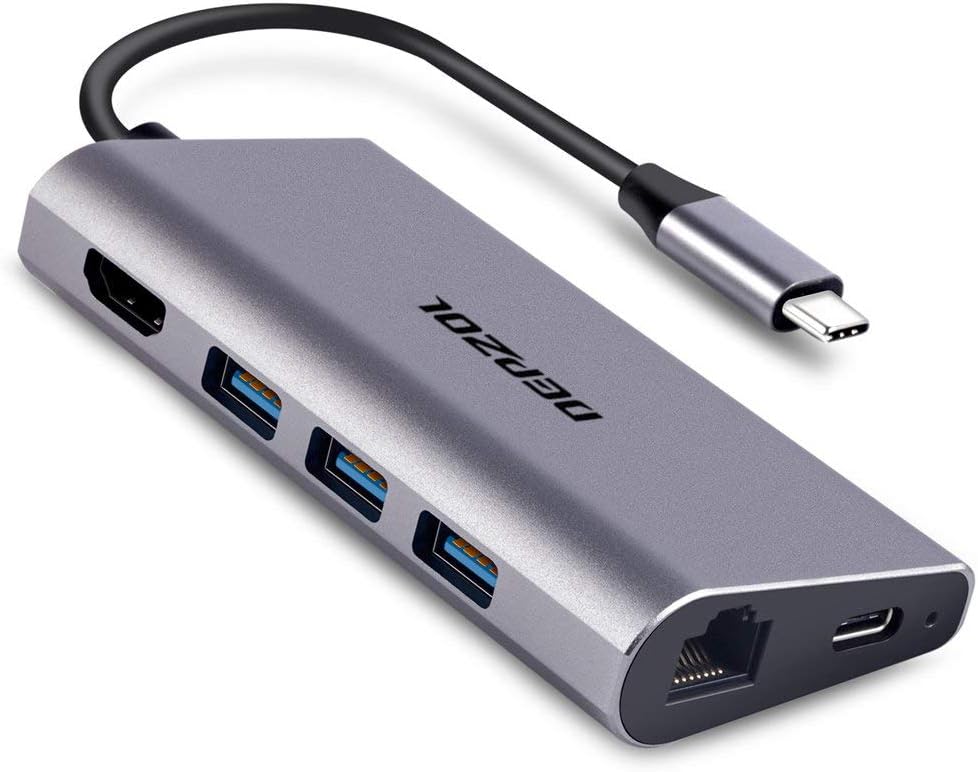 DEPZOL 8-in-1 4K, RJ45, 3 3.0 2018/2017/2016 USB C Hub, Type C Adapter Dock to HDMI Gigabit Ethernet PD Power Delivery