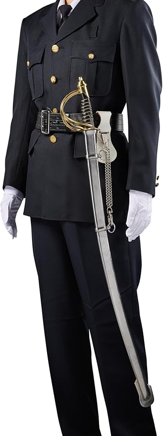 USMC Officer's Sword Frog Bundle Leather Saber Holder with Chrome Metal Chain for Ceremonial Sword