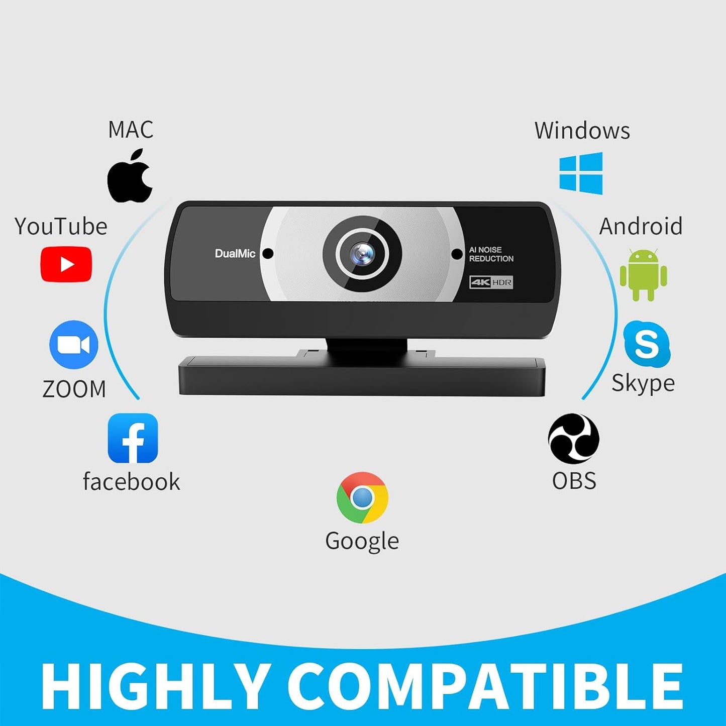 Diccik 4K 24MP Webcam with Microphone, Ultra HD Web Cam for Desktop Computer, Streaming Camera for PC with Auto Light