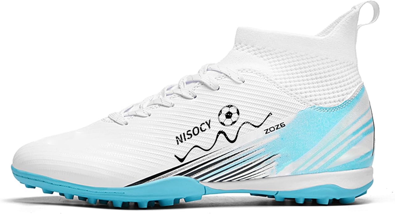 NISOCY Soccer Shoes for Mens Womens Professional Cleats High-Top Athletic Turf Football Shoe Outdoor/Indoor Professional Futsal Football Training Sneaker