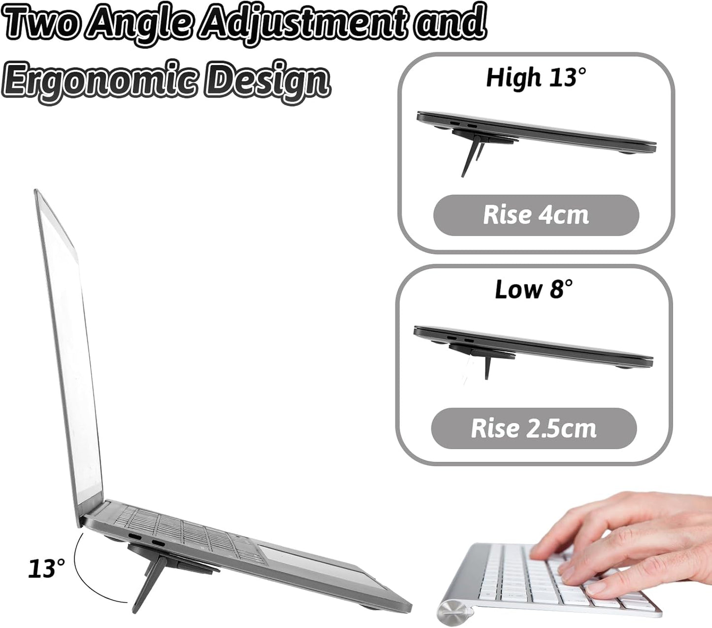 Bewudy 2 Pcs Portable Keyboard Riser, Dual Tilt Angle Adjustment Foldable Laptop Riser, Self-Adhesive Mini Laptop Stand