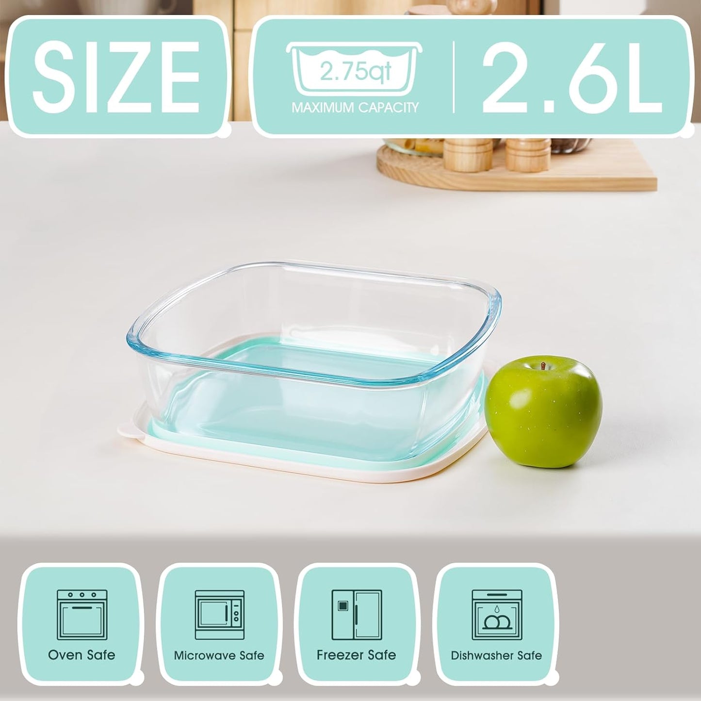 NUTRIUPS Glass Baking Dish - BPA-Free Lids & Mint Green Contrast Lid | 9 x 9 Square Pan