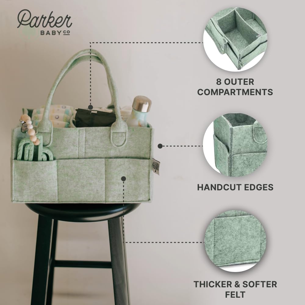 Parker Baby Diaper Caddy - Stylish Nursery Storage Bin & Car Organizer for Diapers - Sage Green