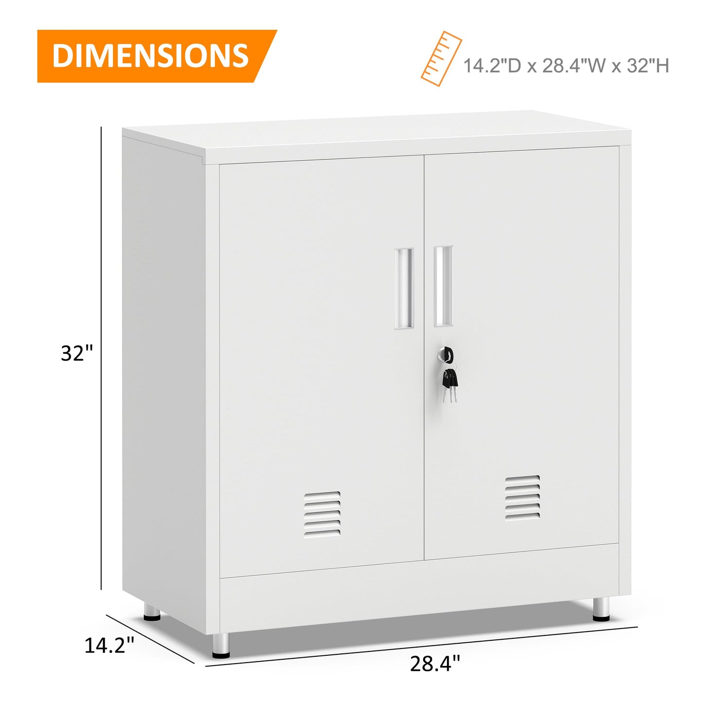 JINKUR Metal Storage Cabinet with Locking Doors and Adjustable Shelf, Small Lockable Sideboard Buffet Cabinet for Home, Office, Entryway, Hallway, Living Room, Kitchen and Dining Room, White
